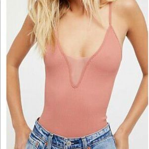 Free People Come Around Ribbed Mesh V neck Cami